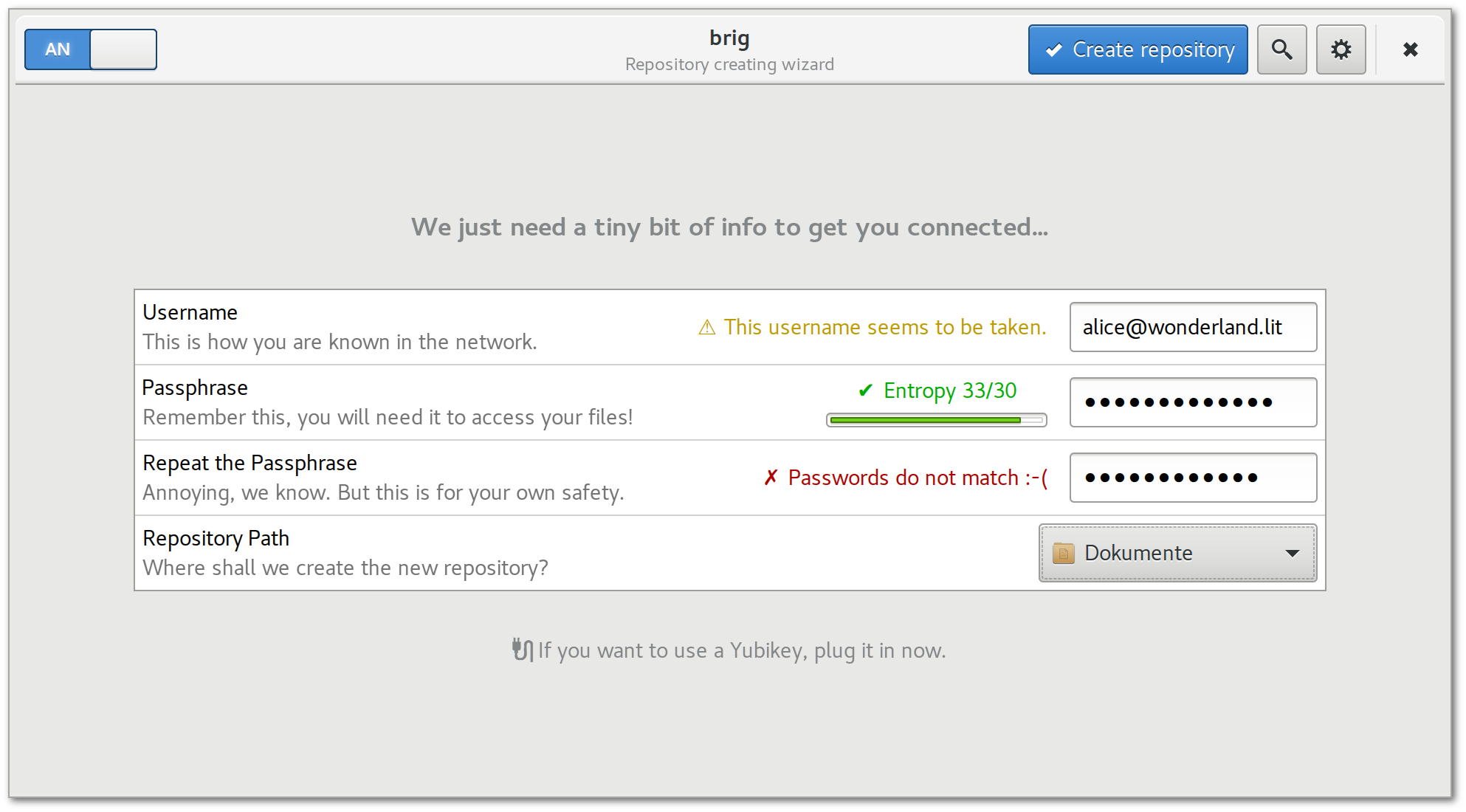 Figure 40: Figure 40. Mockup: Bildschirm zum Anlegen eines Repositories.